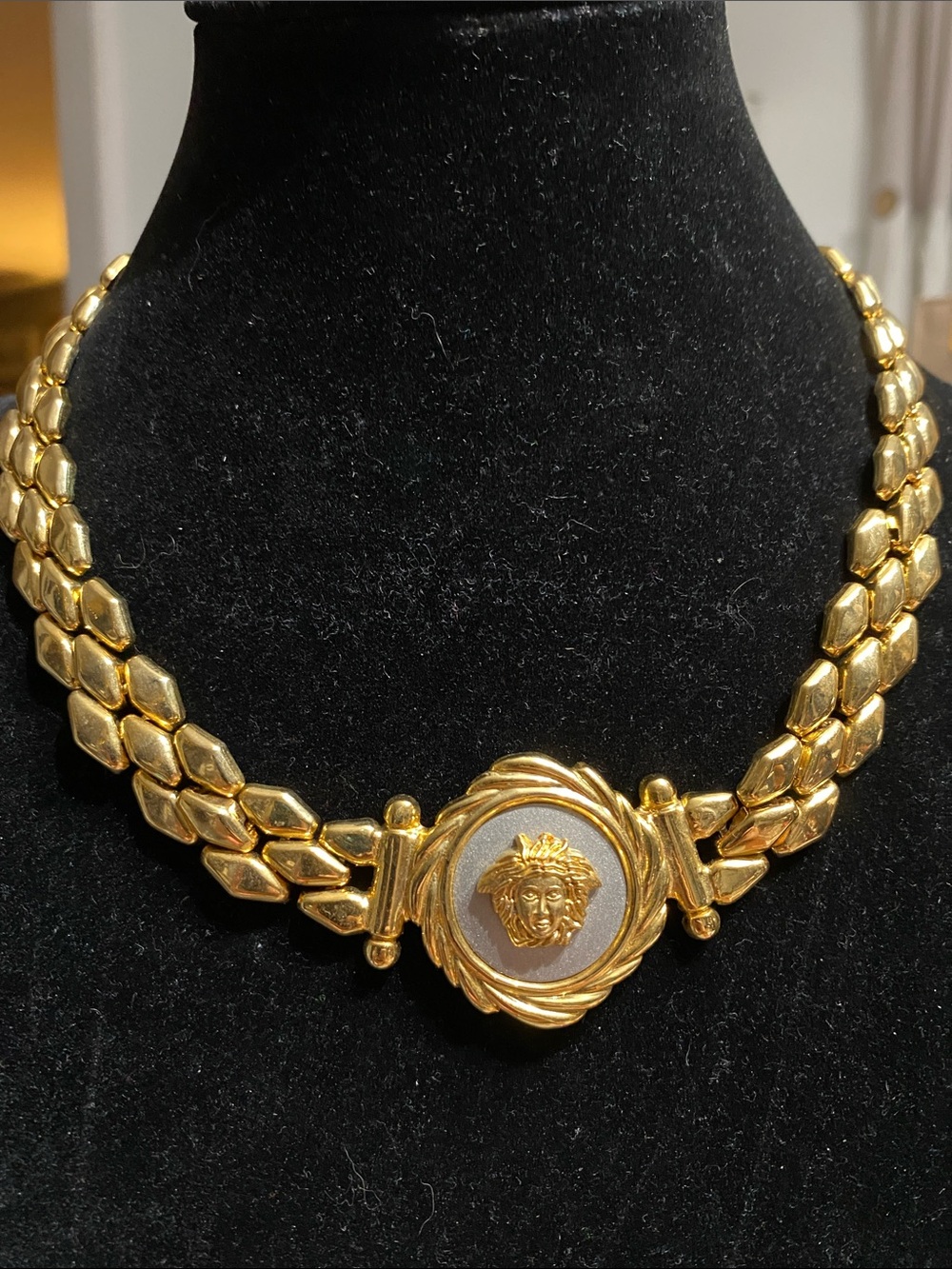 Gold Medusa Medallion Chain Necklace with Earrings